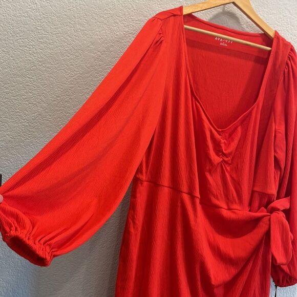 NEW Red Ava & Viv Balloon Sleeve Tulip Wrap Dress Size 2X - Picture 4 of 8